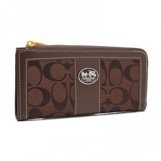 Coach Legacy Accordion Zip In Signature Large Coffee Wallets FCN | Coach Outlet Canada